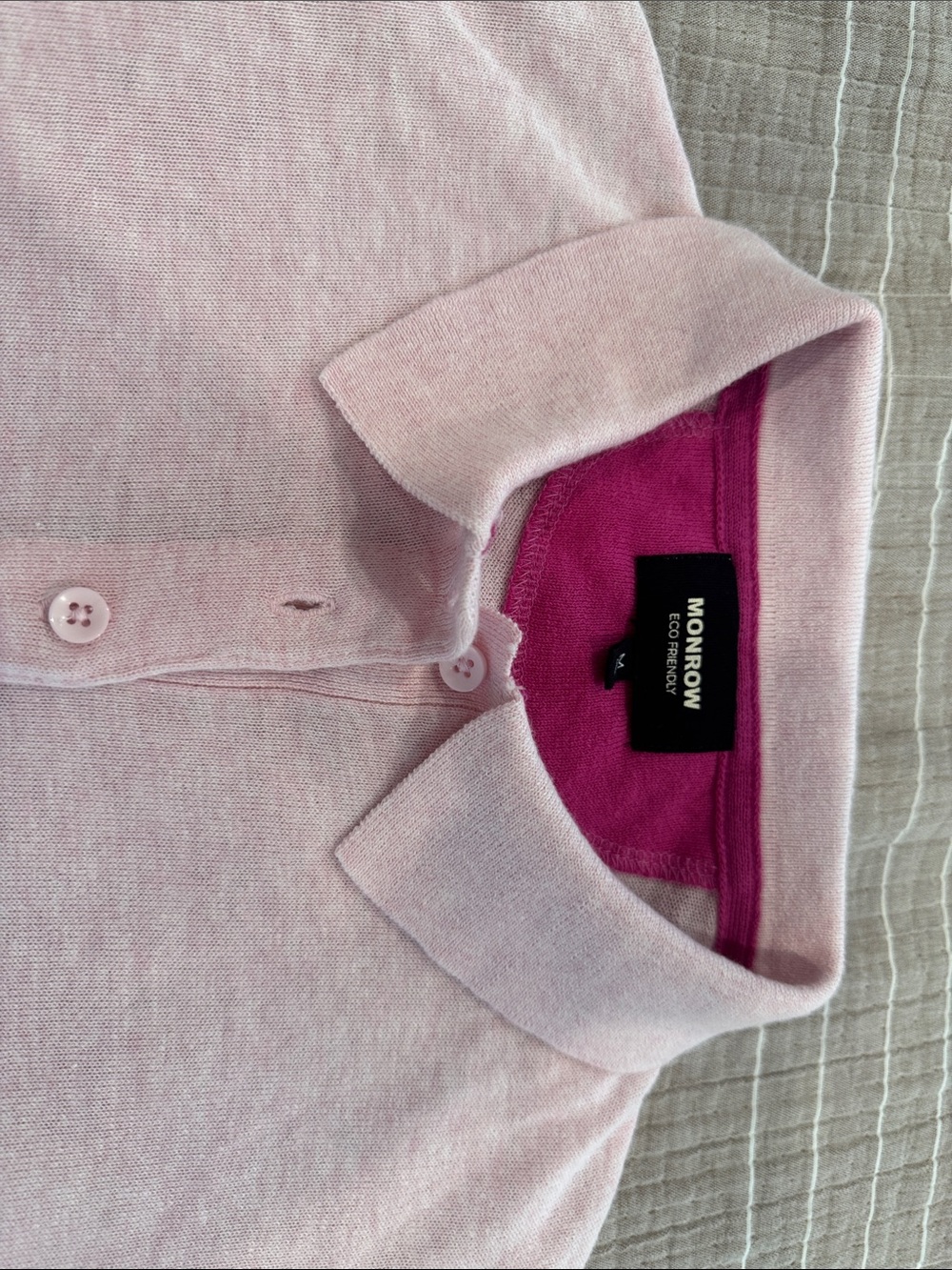 Monrow Pale Pink Polo Sweater with Magenta Trim